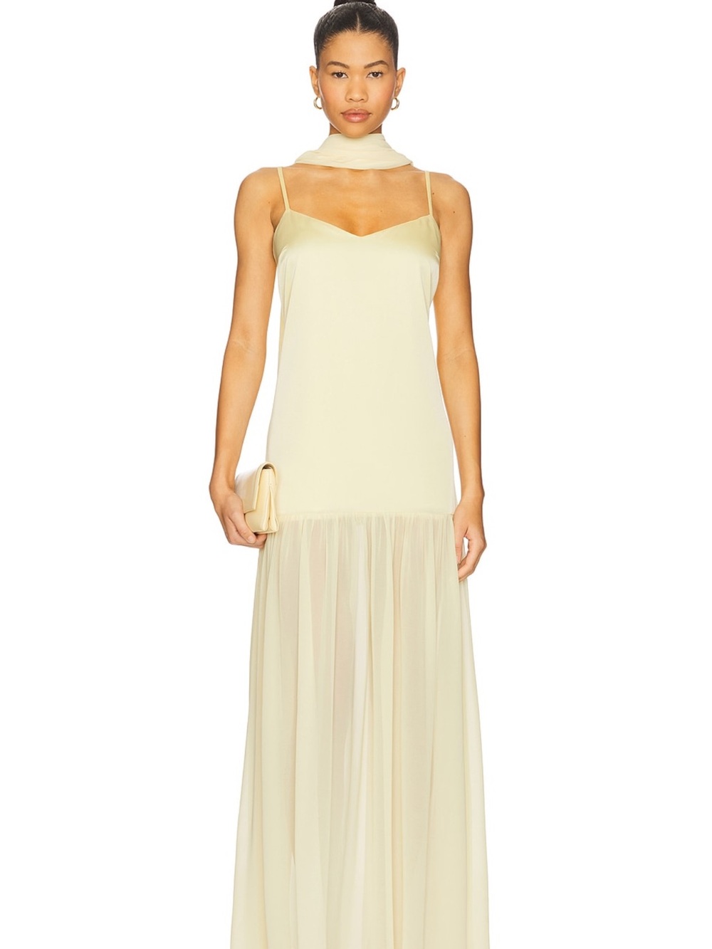 Show Me Your MuMu Pale Yellow Maxi Dress with Sheer Skirt